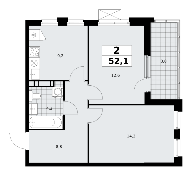 2-комнатная квартира №23К-18.2.6-791, 52,1 м² за 12,98 млн руб. в ЖК «Скандинавия» - планировка