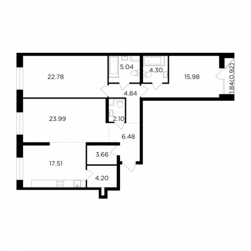 3-комнатная, 111.65 м²