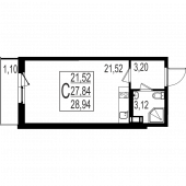 1-комнатная квартира 28,94 м²