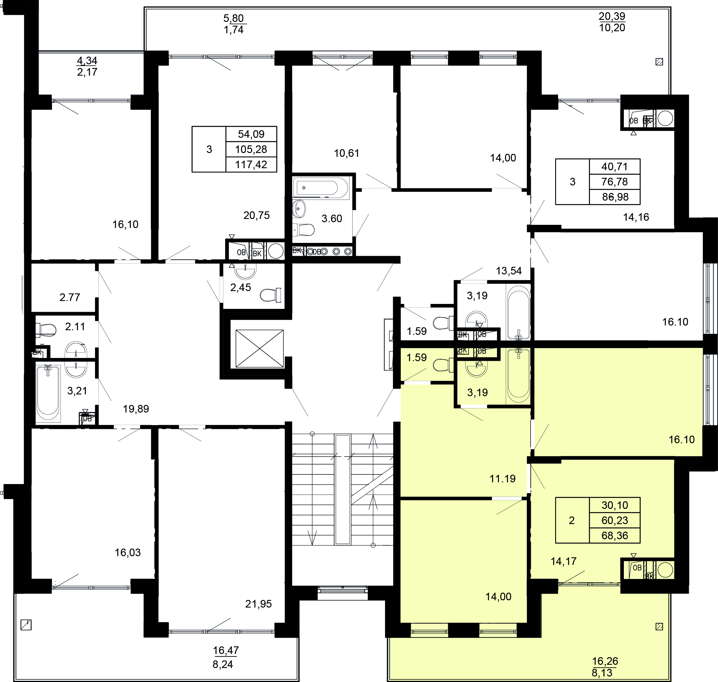 2-комнатная квартира №24, 68,4 м² за 18,73 млн руб. в ЖК «Сказка» - планировка