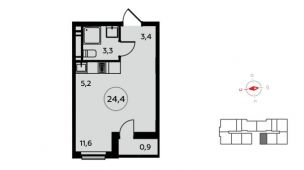 1-комнатная квартира 24,4 м²