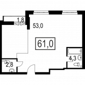 2-комнатная квартира 61 м²