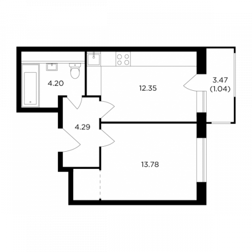1-комнатная, 35.66 м²