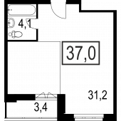 1-комнатная квартира 37 м²
