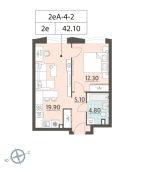 1-комнатная квартира 42,1 м²