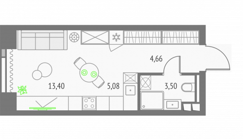 Студия, 26.64 м²
