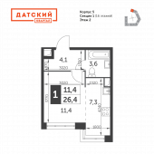 1-комнатная квартира 26,4 м²