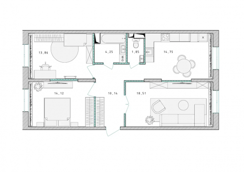 3-комнатная, квартира, 77.3 м²