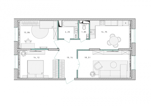 3 комнаты до 77.4