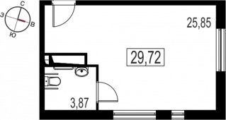1-комнатная квартира 29,72 м²