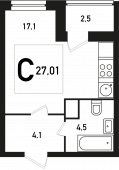 1-комнатная квартира 27,01 м²