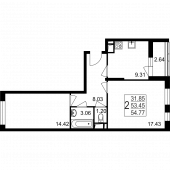 2-комнатная квартира 54,77 м²