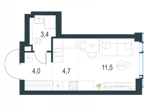 Студия, 23.6 м²
