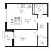 2-комнатная квартира 50,16 м²