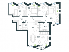 4-комнатная квартира 124,2 м²