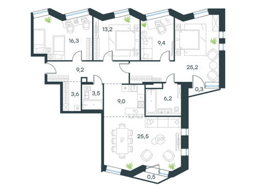 Многокомнатная, 124.2 м²