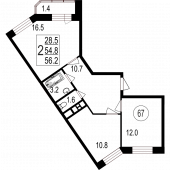 2-комнатная квартира 56,2 м²