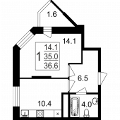 1-комнатная квартира 36,6 м²
