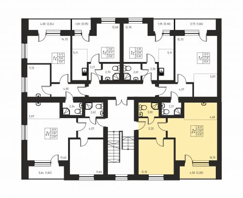 2-комнатная, квартира, 43 м²