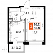 1-комнатная квартира 35,8 м²