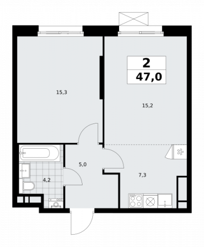 2-комнатная, 47 м²