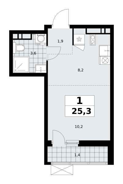 1 комната до 25.3