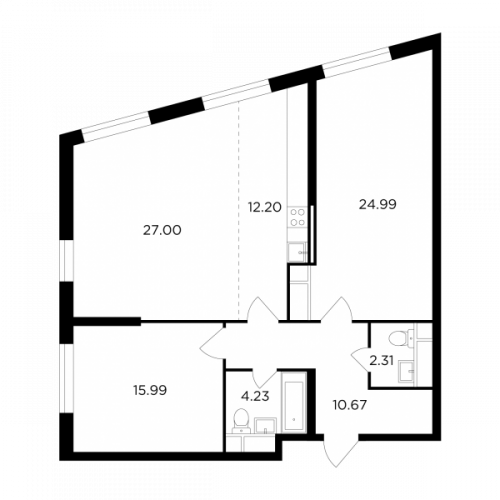 3-комнатная, 97.39 м²
