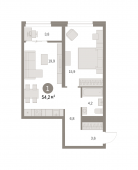 1-комнатная квартира 54,19 м²