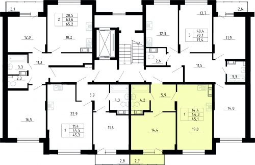 1-комнатная, квартира, 44.3 м²