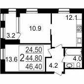 2-комнатная квартира 46,4 м²