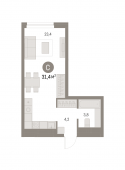 1-комнатная квартира 31,42 м²