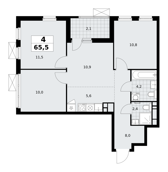 4 комнаты до 65.5