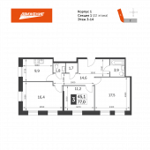 3-комнатная квартира 77 м²