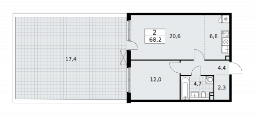 2-комнатная, 68.2 м²