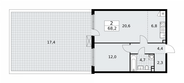 2 комнаты до 68.2