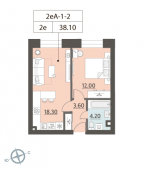 1-комнатная квартира 38,1 м²