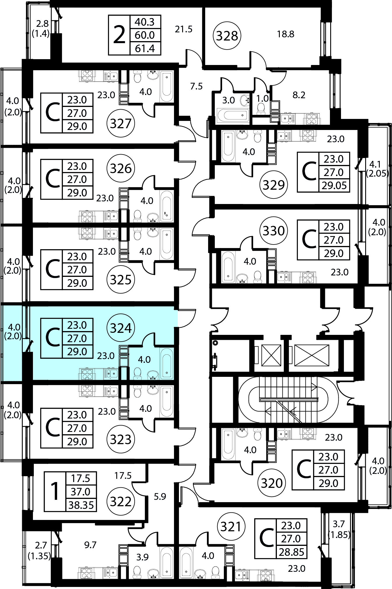 Квартира-студия №324, 29,0 м² за 5,25 млн руб. в ЖК «Космос» - планировка