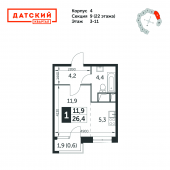 1-комнатная квартира 26,4 м²
