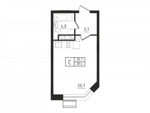 Студия, 28.4 м²