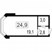 1-комнатная квартира 24.9 м²