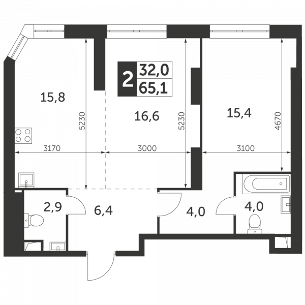 2 комнаты до 65.1
