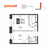 1-комнатная квартира 32,5 м²