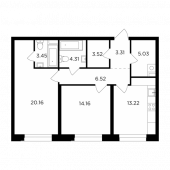 2-комнатная квартира 73,68 м²