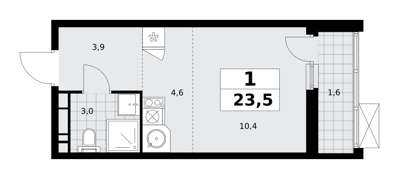1-комнатная квартира №23К-18.1.3-351, 23,5 м² за 7,75 млн руб. в ЖК «Скандинавия» - планировка