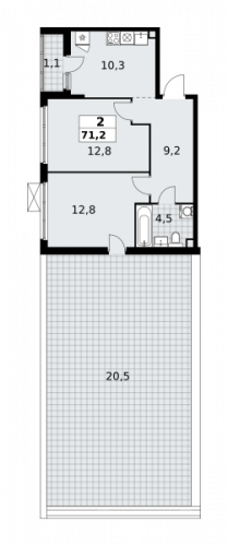 2-комнатная, 71.2 м²