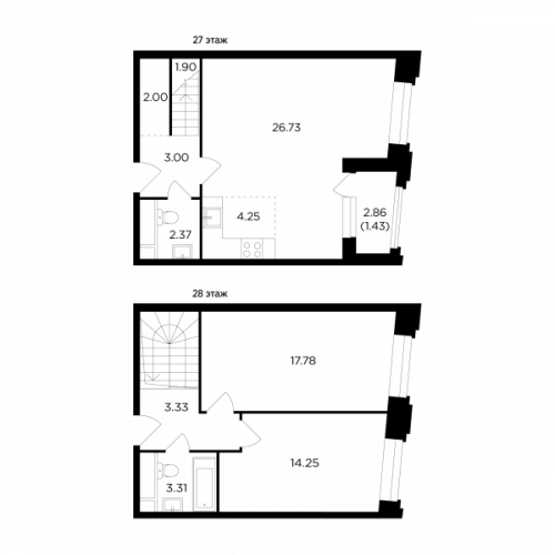 3-комнатная, 80.35 м²