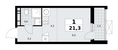 1-комнатная квартира 21,3 м²