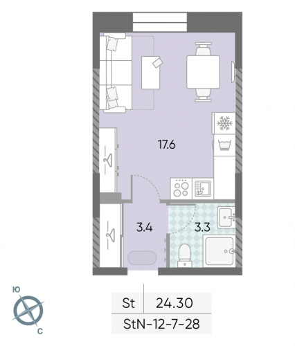 Студия, 24.3 м²