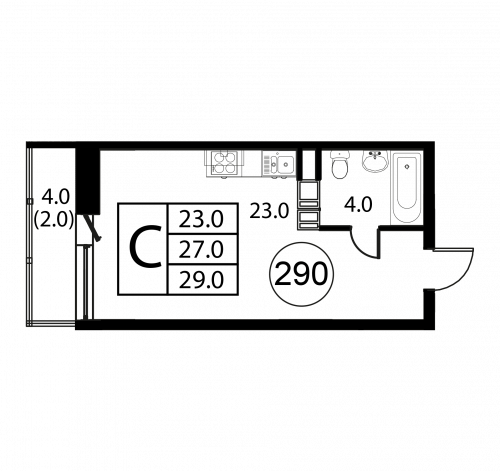 Студия, 29 м²