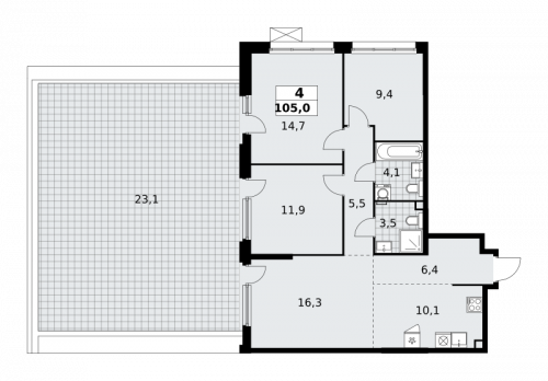 Многокомнатная, 105 м²